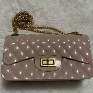 Jelly Purse - Nude, Quilted with Gold Chain